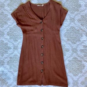 Linen mini dress in brick red